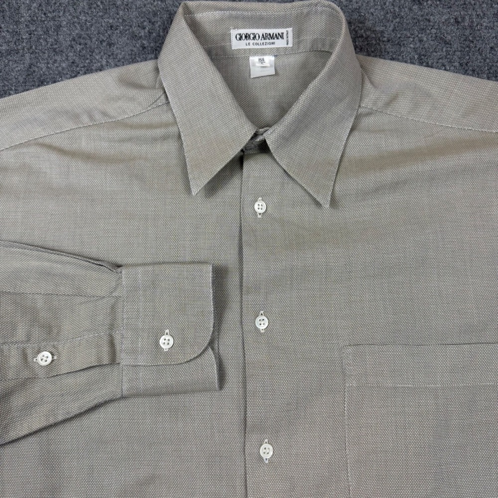 Giorgio Armani Le Collezioni Mens Tan Micro Pattern Button Down Shirt 15.5 L